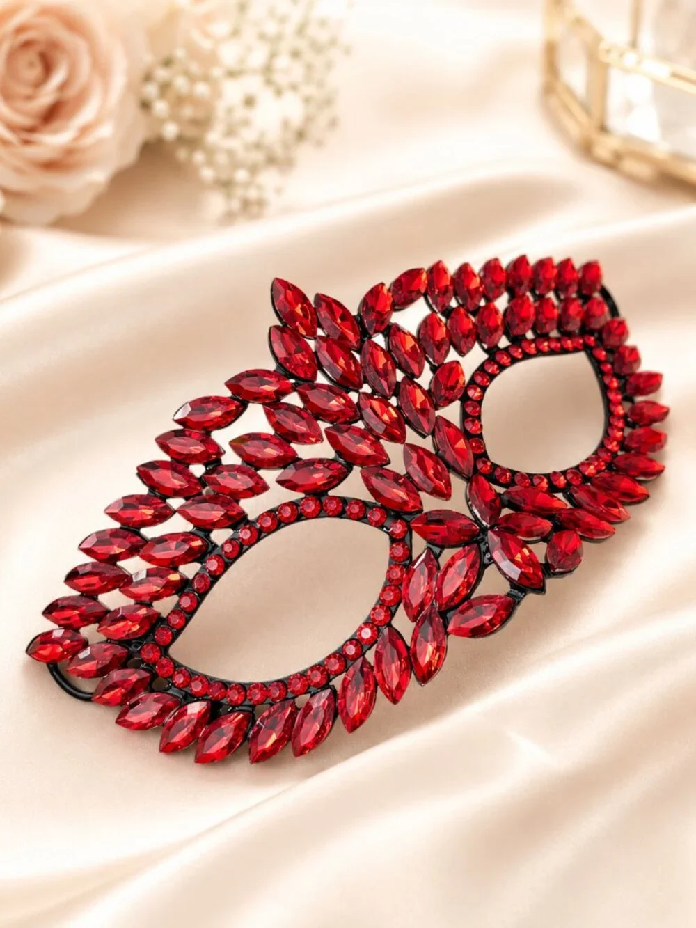 Ruby Red Rhinestone Eye Mask, Masquerade Ball Accessory, Theater and cosplay